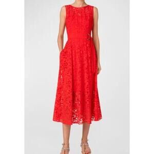 $1590 AKRIS Punto Kaleidoscope Organza  Belted Midi Dress Size 2 US